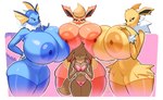 anthro areola big_areola big_breasts big_nipples black_inner_ear black_nose blonde_hair blue_areola blue_body blue_ears blue_nipples blue_skin bra breast_envy breast_size_difference breasts brown_body brown_fur brown_hair clothing eyelashes eyes_closed female fin fur genitals group hair head_fin head_tuft huge_areola huge_breasts huge_nipples hyper hyper_breasts innie_pussy legwear narrowed_eyes neck_tuft nipples orange_areola orange_body orange_ears orange_fur orange_nipples panties pink_bra pink_clothing pink_panties pink_underwear pussy tan_body tan_fur thick_thighs thigh_highs thigh_highs_only tuft underwear yellow_areola yellow_body yellow_ears yellow_fur yellow_nipples freshlysqueezed nintendo pokemon eevee eeveelution flareon generation_1_pokemon jolteon pokemon_(species) vaporeon 2024