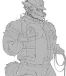 anthro belly biceps black_hair bottomwear clothed clothing collar fur hair jewelry leash lightning_bolt looking_at_viewer male muscular muscular_anthro muscular_male open_mouth pants paws sharp_teeth simple_background smile solo spiked_collar spikes tattoo teeth text topwear vest white_body quietscrappy mario_bros nintendo bowser langdon_marston bob-omb canid canine canis chain_chomp domestic_dog husky mammal nordic_sled_dog spitz absurd_res hi_res monochrome