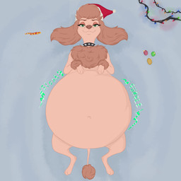 abdominal_bulge belly big_belly christmas_clothing christmas_headwear clothing digestion digestion_noises female female_pred feral feral_pred hat headgear headwear holidays lying on_back oral_vore santa_hat soft_vore solo vore ashantihyena christmas diana_litta_(ashanti) canid canine canis domestic_dog mammal poodle 1:1 2025 absurd_res hi_res