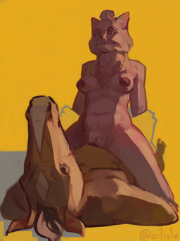 anthro belly big_breasts big_butt breasts brown_body brown_fur butt duo female fluffy fur genitals green_eyes male male/female overweight penis purple_body purple_fur simple_background thick_thighs wide_hips artistarar bojack_horseman netflix bojack_horseman_(character) princess_carolyn equid equine felid feline horse mammal hi_res