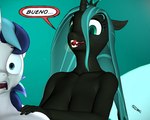 anthro duo female hand_on_shoulder horn male scared smile tongue tongue_out sueliz dc_comics friendship_is_magic hasbro my_little_pony mythology queen_chrysalis_(mlp) shining_armor_(mlp) arthropod changeling equid equine horse mammal mythological_creature mythological_equine pony unicorn hi_res meme