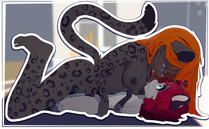 age_difference anthro anthro_on_anthro balls bedroom_eyes black_body black_fur black_nipples blush bodily_fluids breasts dipstick_tail duo erection eyewear female female_anthro fur genitals glasses grey_body grey_fur hair larger_female male male/female male_anthro markings multicolored_tail narrowed_eyes nipples nude older_female orange_hair penis red_hair saliva saliva_string seductive shota size_difference smaller_male spots spotted_body spotted_fur tail tail_markings tongue tongue_out young young_anthro young_male younger_male sicmop alex_(kittyprint) kyle_(kittyprint) cougar felid feline leopard mammal pantherine hi_res aunt_(lore) aunt_and_nephew_(lore) incest_(lore) nephew_(lore)