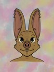 3:4 absurd_res ambiguous_gender anthro bat brown_body brown_eyes brown_fur citrusseed disembodied_head ear_piercing ears_up fangs fur hi_res looking_up mammal multiple_piercings pattern_background piercing pink_inner_ear pink_nose simple_background smile smiling_at_viewer solo teeth