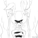 1:1 2019 ahegao anthro artist_name balls black_and_white blush bodily_fluids breath clothing crying digital_drawing_(artwork) digital_media_(artwork) dragon_ball dragon_ball_super drawsputin ear_penetration english_text eyelashes faceless_character faceless_male female female_focus front_view genitals group group_sex hat headgear headwear hi_res lagomorph leporid line_art looking_pleasured male male/female mammal monochrome motion_lines penetration penis rabbit saliva sex shaking sketch sorrel tears text threesome tongue tongue_out topwear tremble_spikes trembling tube_top vein veiny_penis