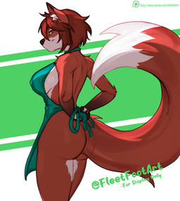 5_fingers anthro apron apron_only arm_tuft bedroom_eyes big_breasts big_butt big_tail biped black_body black_claws black_ear_tips black_eyebrows black_fur black_hands black_markings black_nose blue_eyes blush blush_lines blushing_at_viewer breasts brown_hair butt claws clothed clothed_anthro clothed_female clothing countershade_face countershade_fur countershade_hands countershade_legs countershade_neck countershade_torso countershading dipstick_ears dipstick_tail ear_markings elbow_tuft eyebrows female female_anthro finger_claws fingers fur gloves_(marking) green_apron green_background green_clothing green_text hair hands_behind_back heart_pupils humanoid_hands inner_ear_fluff iris long_tail looking_aside looking_aside_at_viewer looking_at_viewer markings monotone_hair multicolored_body multicolored_ears multicolored_fur multicolored_hands narrowed_eyes nipple_outline pink_pupils pose pupils red_body red_ears red_fur red_tail red_tuft seductive short_hair simple_background smile smiling_at_viewer smirk smirking_at_viewer solo standing symbol-shaped_pupils tail tail_markings tan_blush text three-quarter_view tuft two_tone_hands unusual_pupils white_background white_body white_breasts white_countershading white_fur white_hands white_inner_ear_fluff white_markings white_sclera white_tail_tip white_tuft fleet-foot vivian_verdigris canid canine fox mammal 2025 artist_name digital_drawing_(artwork) digital_media_(artwork) english_text hi_res pinup portrait three-quarter_portrait