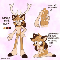 anthro antlers areola blush body_blush breasts brown_body brown_fur butt countershade_torso countershading face_blush female fur genitals hair hooves horn multicolored_hair nipples nude pointy_ears simple_background small_tail solo spots standing stump_horn tail text vulva vulva_blush spiced_deer sega sonic_the_hedgehog_(series) fan_character kimber_(spiced_deer) kimber_manawari cervine deer mammal visayan_spotted_deer english_text model_sheet signature