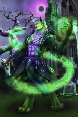 anthro belt bird_skull bone bottomwear brown_body brown_fur building bulge cemetery claws clothed clothing cloud cloudy_sky cross dead_tree detailed_background feet fingers fur glowing glowing_eyes green_eyes hair jewelry loincloth looking_at_viewer magic magic_user male mane moon muscular muscular_male necklace necromancer night nipples open_mouth open_smile outside pawpads paws pendant plant pose robe ruin skirt skull sky smile solo spell standing tail teeth toe_claws toes tombstone tree tuft howlfeiwolf hyena mammal spotted_hyena 2:3 absurd_res detailed digital_media_(artwork) digital_painting_(artwork) hi_res painting_(artwork) pinup