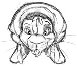 ambiguous_gender anthro clothing dreadlocks front_view hat headgear headwear looking_at_viewer mouth_closed simple_background solo teeth whiskers bucklebunny lagomorph leporid mammal rabbit headshot_portrait low_res monochrome portrait sketch