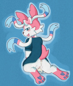 anthro blue_eyes blush bodily_fluids cum cum_in_ass cum_in_vagina cum_inside fetus_slurper fur genital_fluids genitals half-closed_eyes looking_at_viewer male narrowed_eyes open_mouth pink_body pink_fur raised_tail rear_view solo tail vulva white_body white_fur movieunleashers nintendo pokemon dr._sylveon eeveelution generation_6_pokemon pokemon_(species) sylveon absurd_res hi_res