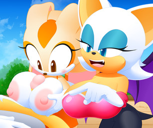 anthro areola big_areola big_breasts big_nipples blush breast_play breasts erect_nipples female female_anthro fur genitals gesture group hand_gesture loli male male/female nipples oppai_loli penis pointing sex teaching titfuck trio young young_anthro young_female slickehedge sega sonic_the_hedgehog_(series) cream_the_rabbit miles_prower rouge_the_bat bat canid canine fox lagomorph leporid mammal rabbit 2019 digital_media_(artwork)
