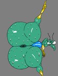 3_toes 4_fingers antennae_(anatomy) anthro anus anus_behind_thong big_butt bodily_fluids bulge butt clothing feet fingers footwear glistening glistening_body gloves handwear lying male on_side solo spread_legs spreading sweat thong toes underwear plamzdoom hanna-barbera space_ghost_(series) zorak_(space_ghost) arthropod dokarian insect mantis digital_media_(artwork) flat_colors