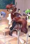 2017 5_fingers anthro bat_pony being_watched blue_eyes bottomwear breasts brown_hair classroom clothed clothing detailed_background digital_media_(artwork) equid equine exhibitionism eyelashes fan_character female fingers genitals green_hair group hair hasbro hi_res hooves horn looking_at_another looking_at_viewer male mammal membrane_(anatomy) membranous_wings my_little_pony mythological_creature mythological_equine mythology panties panties_down partially_clothed presenting presenting_pussy public pussy school sex_education skirt smile tomatocoup underwear underwear_down unicorn wings yellow_eyes