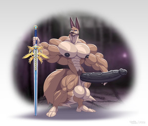 abs anthro areola balls beard biceps big_balls big_muscles big_nipples big_pecs big_penis black_areola black_nipples black_penis blue_eyes erection facial_hair genitals huge_balls huge_muscles huge_pecs huge_penis humanoid_genitalia humanoid_penis hyper hyper_genitalia hyper_muscles hyper_penis looking_at_viewer male melee_weapon muscular muscular_anthro muscular_male mustache nipples nude pecs penis pose pubes saggy_balls solo sword vein veiny_penis weapon wolfiecanem wolfie_canem canid canine canis hybrid lagomorph leporid mammal rabbit wolf 2024 absurd_res hi_res