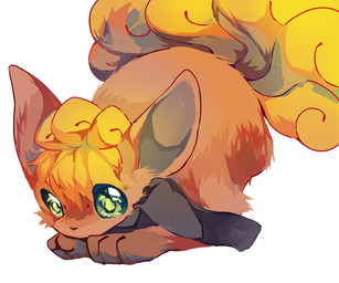ambiguous_gender feral fur green_eyes looking_at_viewer multi_tail orange_body orange_fur paws scarf simple_background solo tail lan_jiu nintendo pokemon canid canine generation_1_pokemon mammal pokemon_(species) vulpix 2015 6:5