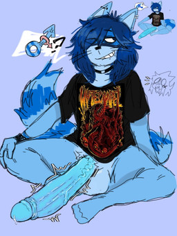 anthro balls bedroom_eyes big_balls big_penis blue_background blue_body blue_fur blue_hair bottomless bottomless_anthro bottomless_male clothed clothing collar ear_piercing ear_ring erection femboy fur genitals hair half-closed_eyes huge_balls huge_penis humanoid_genitalia humanoid_penis male narrowed_eyes penis piercing print_clothing print_shirt print_t-shirt print_topwear ring ring_piercing seductive shirt simple_background smile smirk smug smug_face smug_grin solo t-shirt topwear vein veiny_penis gat0pussy24 whitechapel_(band) azura_(aimpunch) mammal procyonid raccoon 3:4
