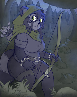 anthro archer arrow_(weapon) belly belt big_belly big_breasts big_tail biped bottomwear bow_(weapon) breasts cloak clothed clothed_anthro clothed_female clothing detailed_background eyewear female fully_clothed fully_clothed_anthro fully_clothed_female fur fur_markings glasses hair long_hair markings outside overweight overweight_anthro overweight_female pants plant quiver_(object) ranged_weapon shirt solo tail thick_thighs topwear tree weapon wearing_glasses wide_hips pabord ritsuko_(pabord) bear giant_panda mammal 2025 4:5 absurd_res digital_drawing_(artwork) digital_media_(artwork) hi_res signature