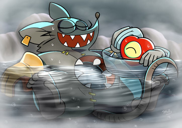 anthro bath bathing bodily_fluids clothing digitigrade duo ear_piercing ear_tag feet gloves handwear hole_(anatomy) hot_spring male piercing relaxing stitch_(sewing) sweat water 7nulls mad_rat_dead nippon_ichi_software heart_(mad_rat_dead) mad_rat_(mad_rat_dead) mammal murid murine rat rodent absurd_res hi_res