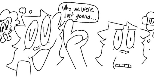 anthro dialogue duo ellipsis female gesture hand_gesture heart_nose heart_symbol pointing pointing_up speech_bubble static stunned text thought_bubble bigsteppies noodle_(aimkid) domestic_ferret lagomorph leporid mammal mustelid musteline rabbit true_musteline weasel black_and_white english_text monochrome