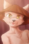 anthro biped blep clothing fur hat hat_only headgear headgear_only headwear headwear_only male mostly_nude rural solo tongue tongue_out white_body white_fur yellow_eyes stampmats 2:3 digital_media_(artwork) half-length_portrait portrait warm_colors