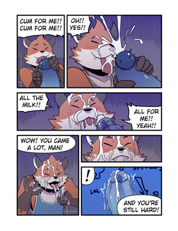 6_panel_comic anthro blue_penis blush bodily_fluids clothing cum cum_drool cum_on_face cum_on_hand cum_on_head cum_on_penis cum_on_tongue cum_request dialogue dirty_talk disembodied_penis duo ejaculation erection exclamation_point eyes_closed genital_fluids genitals humanoid_genitalia humanoid_penis licking male male/male oral orange_body penile penis penis_lick sex shirt speech_bubble tank_top text text_on_wall tongue topwear t0l0k fordan_(t0l0k) canid canine fox mammal comic english_text hi_res multiple_scenes