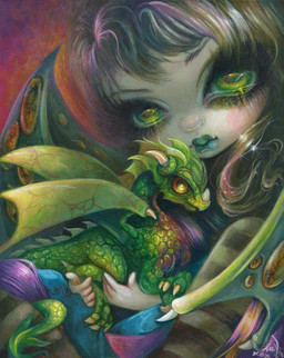 ambiguous_gender clothed clothing duo eyebrows eyelashes eyeshadow female feral green_eyes green_lips hair horn lips lipstick long_hair looking_at_viewer makeup pupils simple_background tail wings jasmine_becket-griffith european_mythology mythology animal_humanoid dragon dragon_humanoid humanoid mammal mythological_creature mythological_scalie scaled_dragon scalie western_dragon winged_humanoid dated formal_art painting_(artwork) traditional_media_(artwork) traditional_painting_(artwork)