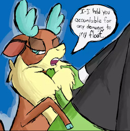 chest_fluffjob chest_tuft dialogue duo faceless_character faceless_male female fluffy fluffy_chest half-closed_eyes hooves looking_away male narrowed_eyes open_mouth solo_focus speech_bubble stuttering talking_to_another talking_to_partner text tuft unknown_artist them's_fightin'_herds anon velvet_reindeer_(tfh) deer mammal new_world_deer reindeer english_text
