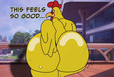 anal anthro autopenetration beak big_butt black_eyes bodily_fluids bubble_butt butt butt_focus curvy_figure dialogue digging_into_butt feathers hand_in_butt huge_butt male masturbation motion_lines penetration rear_view scratching_butt solo sweat sweaty_butt tail text worried worried_look yellow_body yellow_feathers vandoughy epic_games family_guy fortnite fortnite:_battle_royale ernie_the_giant_chicken avian bird chicken galliform phasianid 2025 digital_media_(artwork) english_text hi_res