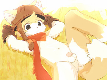 anthro anus armor balls cheek_tuft clothing facial_tuft flaccid foreskin fur furgonomic_headwear furgonomics genitals gloves grass handwear headgear helmet inner_ear_fluff lying male male_anthro mostly_nude_anthro mostly_nude_male multicolored_body multicolored_fur navel on_back on_grass on_ground outdoor_nudity partially_retracted_foreskin penis perineum pink_penis plant raised_leg red_scarf scarf simple_background solo spread_legs spreading tail text tuft two_tone_body two_tone_fur white_background young young_anthro young_male kirlecore cyberconnect2 fuga:_melodies_of_steel little_tail_bronx hack_montblanc canid canine caninu canis domestic_dog herding_dog mammal pastoral_dog welsh_corgi 2025 artist_name digital_drawing_(artwork) digital_media_(artwork) hi_res portrait shaded three-quarter_portrait