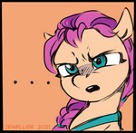 confusion ellipsis female feral hair pink_hair solo jewellier_(artist) hasbro mlp_g5 my_little_pony sunny_starscout_(mlp) earth_pony equid equine horse mammal pony reaction_image