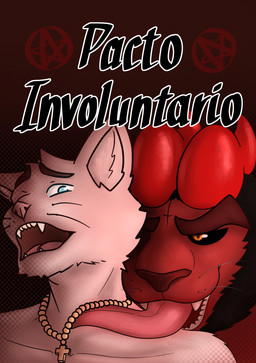 anthro anthro_on_anthro beard cross dominant duo facial_hair horn male male/male simple_background whiskers lewd_catto vermell demon domestic_cat felid feline felis mammal pantherine tiger absurd_res comic cover cover_art cover_page hi_res
