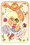 apple boots chibi clothing dress eyelashes female flower food footwear fruit fur green_eyes hat headgear headwear long_tail mane open_mouth open_smile orange_body orange_fur plant shoes short_sleeves smile solo star tail teeth text white_flower oofycolorful friendship_is_magic hasbro my_little_pony applejack_(mlp) winona_(mlp) canid canine earth_pony equid equine horse mammal pony 2023 english_text hi_res