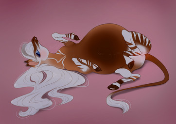 belly bent_legs big_belly blue_eyes blue_pupils blush brown_body brown_fur brown_hooves brown_mane brown_tail ear_tuft eyelashes female female_feral feral fur gradient_background grey_mane heart_symbol hooves light long_mane long_tail looking_at_viewer lying mane multicolored_mane on_back open_mouth open_smile pink_background pink_inner_ear pregnant pregnant_female pregnant_feral pupils quadruped simple_background smile smiling_at_viewer solo stripes tail tail_tuft text tuft unguligrade white_mane white_mouth white_stripes white_tail_tuft black_kitty jollux_(jackiez) giraffid mammal okapi 2020 artist_name colored dated digital_drawing_(artwork) digital_media_(artwork) english_description lighting shaded