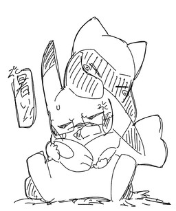 3_fingers 5_fingers ambiguous_gender bodily_fluids cross-popping_vein eyes_closed eyewear featureless_crotch feral fingers glasses hug hugging_another hugging_from_behind open_mouth rectangular_glasses simple_background solo sweat sweatdrop text tongue white_background chaba nintendo pokemon generation_1_pokemon generation_4_pokemon pikachu pokemon_(species) riolu 5:6 cross-hatching hatching_(art) hi_res monochrome shaded translation_check translation_request female_(lore)