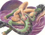 anthro anthro_on_anthro anus bodily_fluids countershading cum cunnilingus dragon duo female female/female genital_fluids genitals jenny_(slither) licking lying mythological_creature mythological_scalie mythology novadragon nude on_side oral pussy raptie_(caedere) scalie sex slither spread_legs spreading tail tongue tongue_out traditional_media_(artwork) vaginal