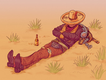 ambiguous_gender beverage_bottle biped boots bottle brain_dome brown_body brown_fur chaps clothed clothing container cowboy_boots crossed_arms crossed_legs cybernetic_limb cybernetics desert duo feral footwear fully_clothed fur grass gun_belt hat hat_feather headgear headwear high-angle_view jacket loose_feather lying_on_another machine male new_vegas outside plant quadruped shoes sleeping soda_bottle sombrero topwear wearing_hat avasophiahiss fallout microsoft sunset_sarsaparilla raul_tejada rex_(fallout) cyberdog_(fallout) ghoul_(fallout) humanoid 2026 4:3 digital_media_(artwork) hi_res warm_colors male_(lore)