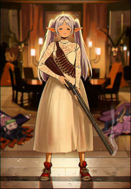:3 ambiguous_gender ammunition backlighting bandolier black_hair blurred_background break_action_rifle chair clothed clothed_female clothed_humanoid clothing cosplay crossover_cosplay depth_of_field double_barreled_gun dress eyebrows eyes_closed female footwear furniture group gun hair holding_gun holding_object holding_ranged_weapon holding_rifle holding_weapon horn humanoid_pointy_ears light lying on_back on_front pointy_ears purple_hair ranged_weapon red_clothing red_footwear red_shoes red_sneakers rifle shoes smoke smoking_gun sneakers solo_focus standing table thick_eyebrows trigger_discipline trio twintails_(hairstyle) weapon white_clothing white_dress snegovski demon_slayer frieren_beyond_journey's_end ready_or_not_(2019_movie) aura_the_guillotine frieren grace_maccaullay nezuko_kamado elf horned_humanoid human humanoid mammal 2025 absurd_res crossover full-length_portrait hi_res lighting portrait