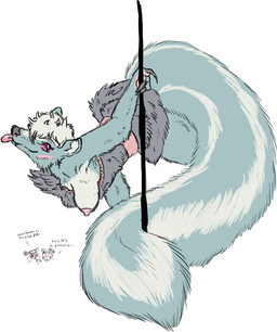 anthro belt big_tail blush breasts clothing dress female fur green_body green_fur hair markings messy_hair nipples pink_eyes pole solo stripper stripper_pole tail text tongue tongue_out white_hair white_markings welcometaco jalala_(cult_of_the_lamb) rinor_(cult_of_the_lamb) yarlen_(cult_of_the_lamb) mammal mephitid skunk english_text hi_res sketch