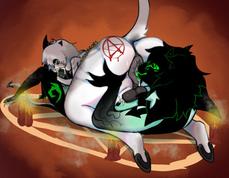 69_position anal anal_penetration anthro anus balls big_butt big_penis blood bodily_fluids butt butt_grab candle candlelight cum cum_in_mouth cum_inside cum_on_chest duo fellatio genital_fluids genitals hand_on_butt hooves horn light male male/male nipples occult_symbol oral oral_penetration penetration penile penile_penetration penis penis_grab pentagram puffy_anus raised_tail rimming rimming_male scar sex steam summoning summoning_circle symbol tail thick_thighs tongue tongue_out vein veiny_penis wounded mmhorrors mythology demon equid equine hybrid mammal mythological_creature mythological_equine unicorn hi_res