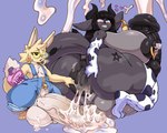 after_sex animal_print anthro anus areola balls big_anus big_balls big_breasts big_butt big_penis black_body black_fur black_hair black_horn black_nose bodily_fluids breasts butt clothed clothing cow_print cowbell crouching cum cum_drip cum_in_ass cum_inside cum_on_balls cum_on_ground cum_on_penis dripping duo ear_piercing excessive_cum excessive_genital_fluids feet fluffy fluffy_tail fur gaping gaping_anus genital_fluids genitals glistening glistening_balls glistening_body glistening_breasts glistening_butt glistening_genitalia glistening_penis gynomorph hair hand_on_butt happy heterochromia horn huge_anus huge_balls huge_breasts huge_butt huge_penis hyper hyper_anus hyper_genitalia hyper_penis intersex intersex/male kneeling lactating looking_at_another lube_bottle lube_in_ass male nipple_piercing nipples overalls overalls_only partially_clothed penis piercing puffy_anus simple_background size_difference smile spiked_tail spikes spikes_(anatomy) spreading sweat sweaty_body sweaty_butt sweaty_genitalia sweaty_penis tail thick_thighs vein veiny_penis arkanman coffi_(cofficremer) lucy_(thisaccountdoesexist) canid canine demon domestic_cat felid feline felis fox mammal succubus 2025 hi_res