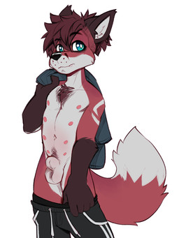 animal_genitalia anthro blue_eyes bodily_fluids bottomwear bottomwear_down brown_hair cheek_tuft clothed clothing erection facial_tuft fully_sheathed fur genital_fluids genitals glistening glistening_eyes hair male multi_nipple nipples pants pants_down partially_clothed piercing presenting presenting_balls presenting_sheath red_body red_fur sheath solo tired_eyes tuft white_body white_fur young young_anthro young_male raineshadowpaw ollie_(raineshadowpaw) canid canine fox mammal 3:4 absurd_res hi_res