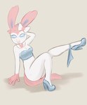 anthro bodily_fluids bottomless clothed clothing clothing_around_one_leg costume female footwear high_heels panties panties_around_one_leg panties_down partially_clothed shoes solo suggestive sweat underwear underwear_around_one_leg underwear_down undressing furryartwork_(artist) sikesmort nintendo pokemon eeveelution generation_6_pokemon pokemon_(species) sylveon absurd_res hi_res