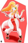 2:3 absurd_res anthro blush body_blush boss_monster_(undertale) breast_blush breasts cosplay cranebear crossover crossover_cosplay domestic_cat eye_through_hair fatal_fury felid feline felis female hair hi_res jessica_young_melis mai_shiranui mammal pinup pose snk solo the_king_of_fighters translucent translucent_hair