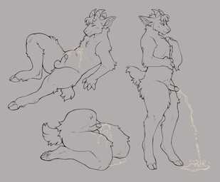 anthro bodily_fluids erection genital_fluids genitals hoof_hands hooves horn lying male nude peeing penis sitting smile solo standing urine urine_on_self watersports kinksiyo thesphur_(thesphur) bovid caprine goat mammal hi_res