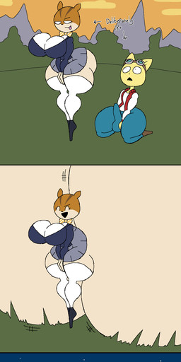 anthro astronomical_hyper big_breasts big_butt blazer bottomwear bow_tie breasts brown_body brown_fur bubble_butt butt butt_expansion clothing countershade_face countershading crossbar_emanata curvy_figure emanata erection expansion eyelashes eyewear female footwear fur goggles huge_butt hyper hyper_butt jacket kneeling legwear logo looking_at_another's_butt male pants shoes skirt socks spherical_breasts text thick_thighs thigh_highs thigh_socks tongue tongue_out topwear wide_hips thatdawgmurray uchuu_nanchara_kotetsu-kun kotetsu_(uchuu_nanchara_kotetsu-kun) michiko_(uchuu_nanchara_kotetsu-kun) canid canine fennec_fox fox mammal rodent sciurid tree_squirrel true_fox absurd_res aliasing artist_logo artist_name comic digital_media_(artwork) english_text hi_res signature