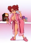 anthro barely_visible_genitalia barely_visible_pussy bathrobe big_breasts biped breasts bunny_slippers clothed clothing coffee_mug drinking ear_piercing ear_ring female footwear genitals hair hoop_ear_ring looking_at_viewer mature_anthro mature_female messy_hair nipples one_breast_out open_clothing piercing pussy ring_piercing robe shoes simple_background slippers solo standing year drxii eric_schwartz disney goof_troop peg_pete canid canine canis domestic_dog mammal 2021 colored dated digital_drawing_(artwork) digital_media_(artwork) hi_res shaded signature