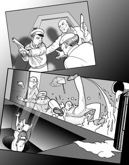 anthro astonished bottomless bottomless_female butt clothed clothing drain duo female fire_extinguisher group gun handgun humor male pistol ranged_weapon security security_guard sink slipping sweater topwear turtleneck weapon chris_fischer chip_'n_dale_rescue_rangers disney chip_(disney) dr._snow_(chris_fischer) gadget_hackwrench chipmunk ground_squirrel human mammal mouse murid murine rodent sciurid comic hi_res