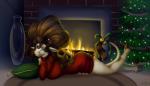 big_hair brown_hair christmas_tree clothing fire fireplace green_eyes hair holidays inside plant pouting pouty sad solo sweater topwear tree vespur christmas milkii_wei bovid bovine cattle mammal hi_res