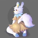 anthro big_butt brown_body brown_fur butt fluffy fluffy_tail fur looking_at_viewer looking_back male red_eyes smile solo tail white_body white_fur brazulbarbanz nintendo pokemon vinnie_the_yampa generation_8_pokemon pokemon_(species) yampa yamper 1:1 hi_res