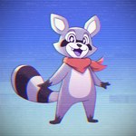 anthro bandanna big_tail crt_effect kerchief leg_markings markings neckerchief red_bandanna red_kerchief short_fingers smile snaggle_tooth socks_(marking) solo tail zhylik indigo_park rambley_raccoon mammal procyonid raccoon 1:1 hi_res