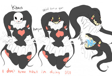 anthro armless ass_up black_body bottomwear breasts cheek_spots clothing clubs_(marking) clubs_(suit) dancewear diamond_(marking) diamonds_(suit) featureless_breasts female head_tail heart_(marking) hearts_(suit) horizontal_pupils jester jester_outfit markings mask open_mouth open_smile profanity pupils sharp_teeth simple_background skirt smile solo spades_(marking) spades_(suit) suit_symbol teeth text tutu white_background yellow_sclera dullvivid khaos_(dullvivid) bovid caprine demon goat mammal english_text hi_res model_sheet